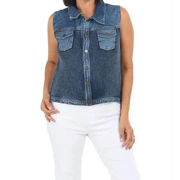 PBJ Blues Denim Sweater Vest Women's XL Indigo Casual Festival Coastal Summer - Picture 9 of 13